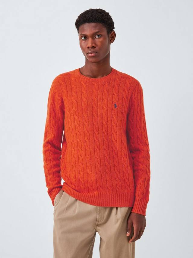 

Вязаный свитер с узором "косичка" из шерсти с кашемиром и круглым вырезом Ralph Lauren, Camel Marl