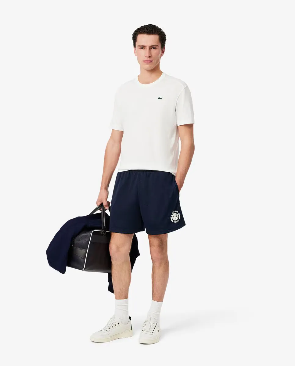 

Мужские сетчатые шорты с графическим рисунком Lacoste, тёмно-синий