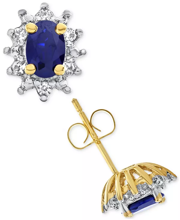 

Серьги-Гвоздики с выращенными в лаборатории синими сапфирами (1 карат tw) и белыми сапфирами (1/5 карата tw) из стерлингового серебра с покрытием из 14-каратного золота Macy'S, sapphire