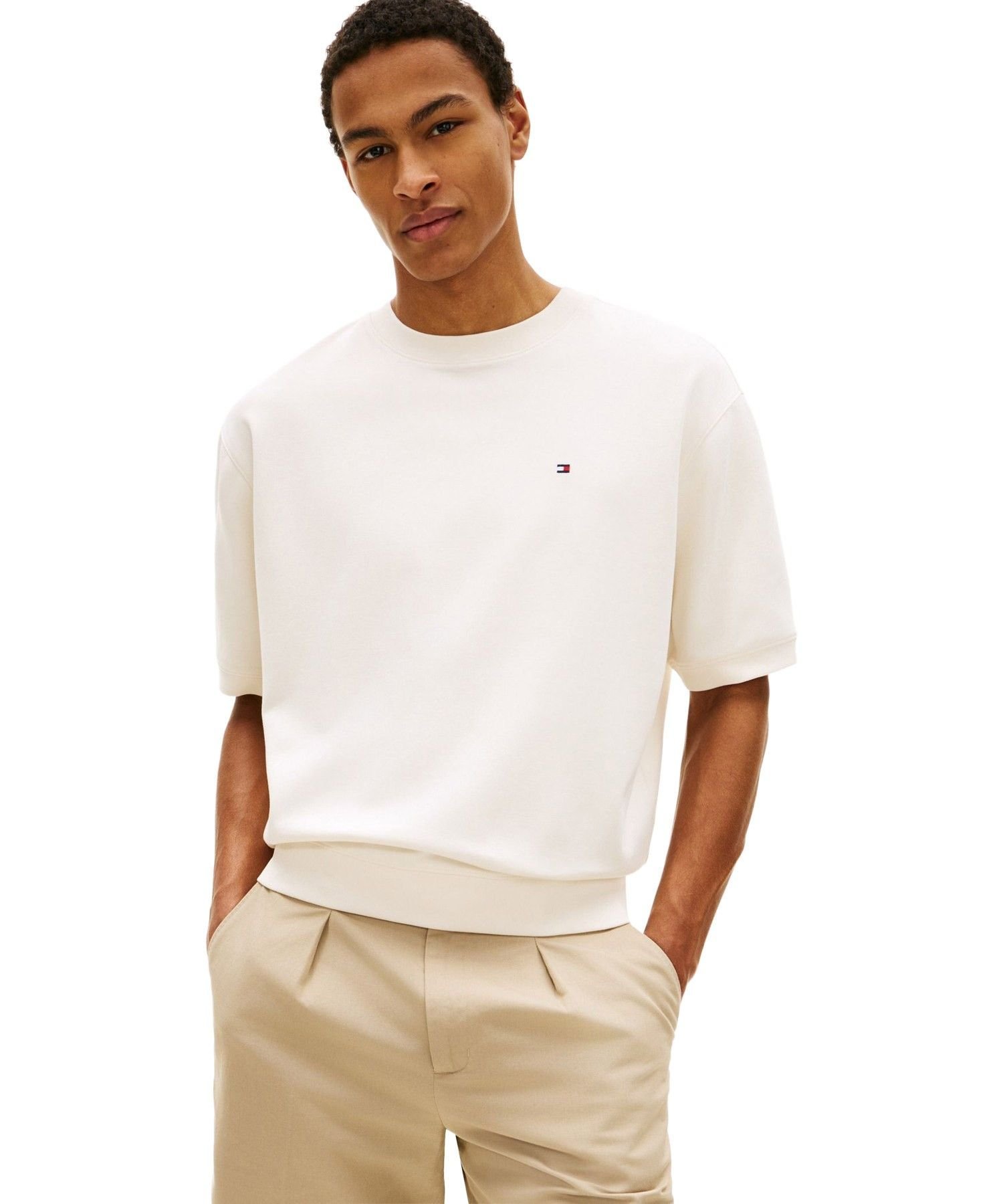 Тканая толстовка с коротким рукавом из двойной вязки Tommy Hilfiger, White Z00