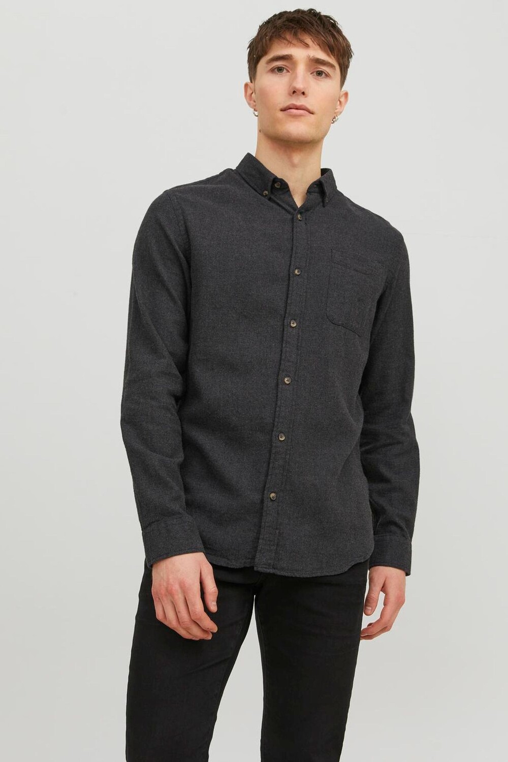 

Рубашка из меланжевого хлопка Jack & Jones, серый