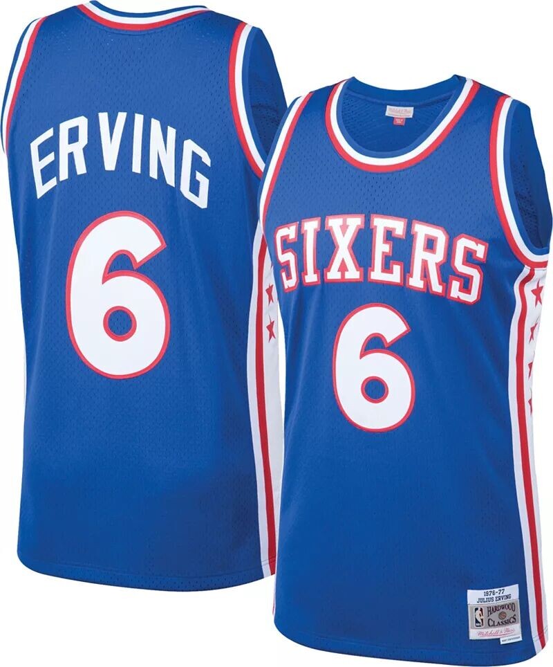 

Мужская майка Mitchell & Ness Philadelphia 76ers Julius Erving #6 Royal Hardwood Classics Swingman 1976 года