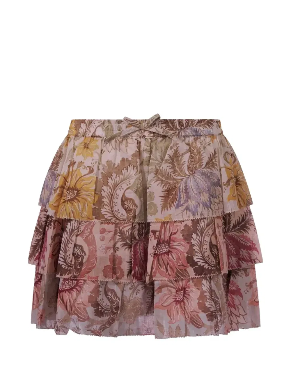 Юбка ярусами с цветочным принтом Zimmermann Kids, бежевый
