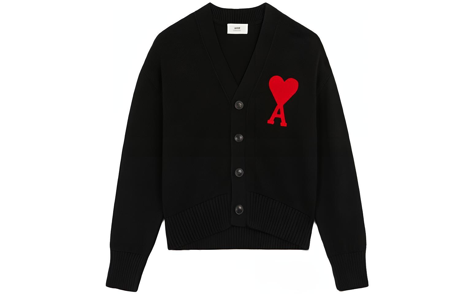 

Ami Paris Ami De Coeur Кардиган из войлочной шерсти мериноса AMIPARIS, черный