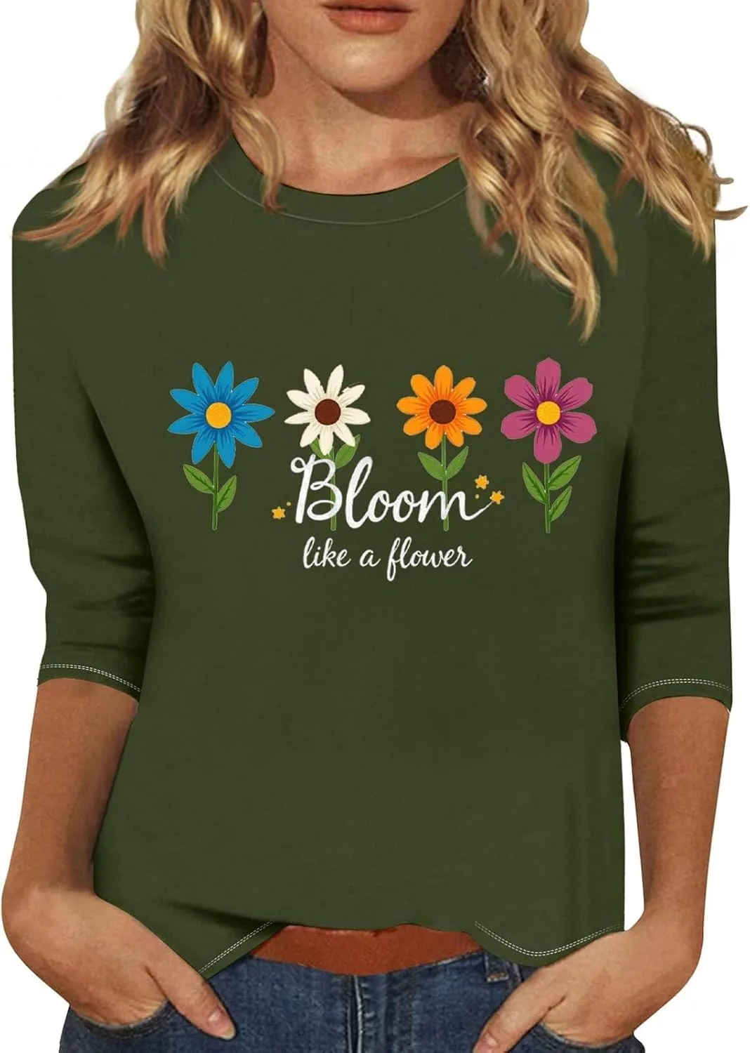 

Летний топ для женщин Cute Graphic Crewneck Tee с 3/4 рукавом и 2D принтом FQZWONG