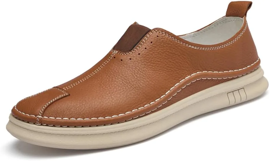 

Мужские повседневные туфли из натуральной кожи, дышащие, сникерсы, лоферы без шнурков Abborora, коричневый