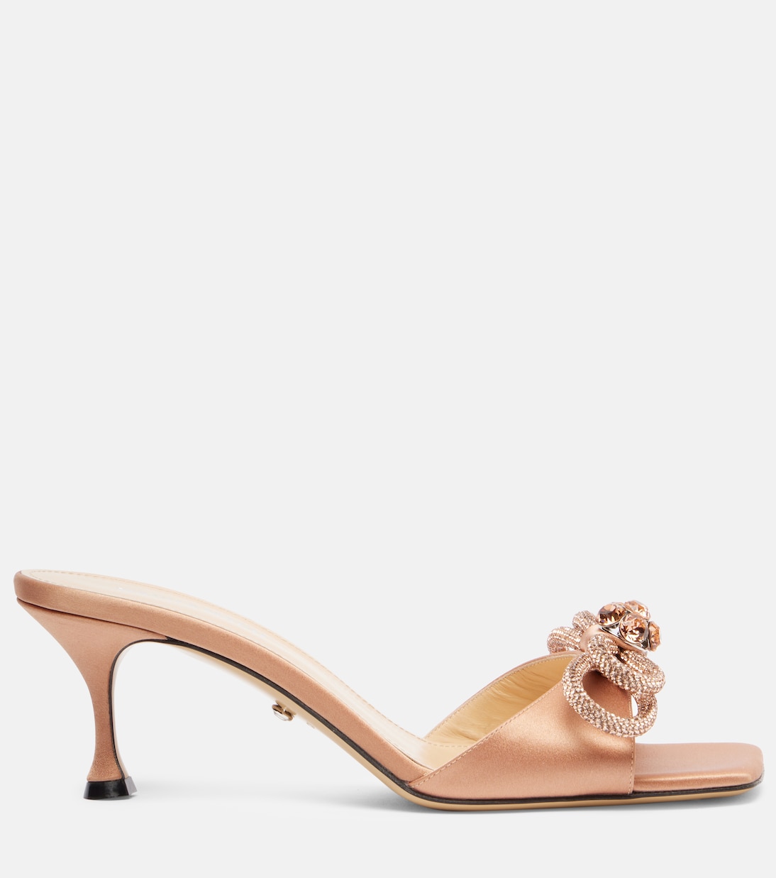Сатиновые мюли 65 с двойным бантом и декором Mach & Mach, Golden Brown — фото 4
