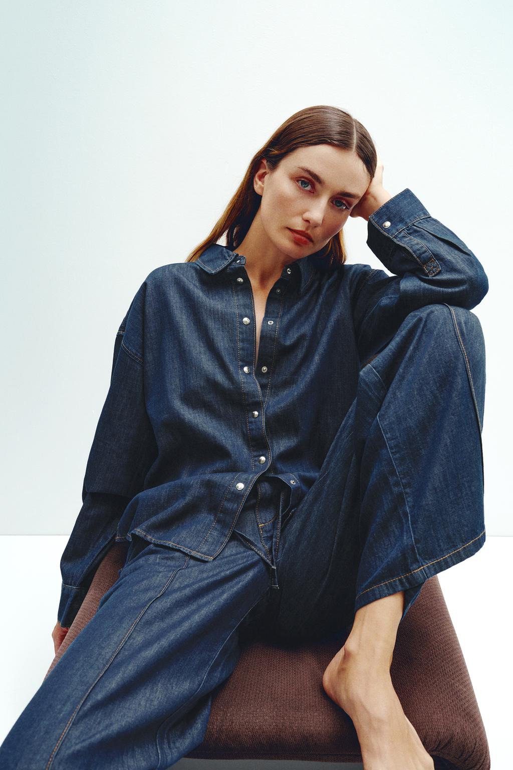 

Джинсовая рубашка оверсайз z1975 ZARA, синий