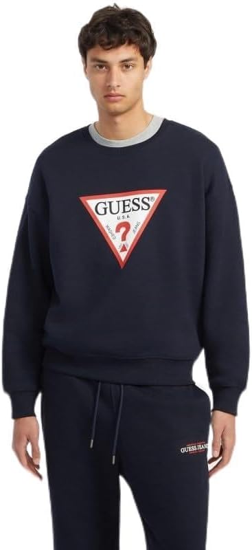 

Мужская толстовка GUESS JEANS CN OS с культовым треугольным рисунком, Черный, Мужская толстовка GUESS JEANS CN OS с культовым треугольным рисунком