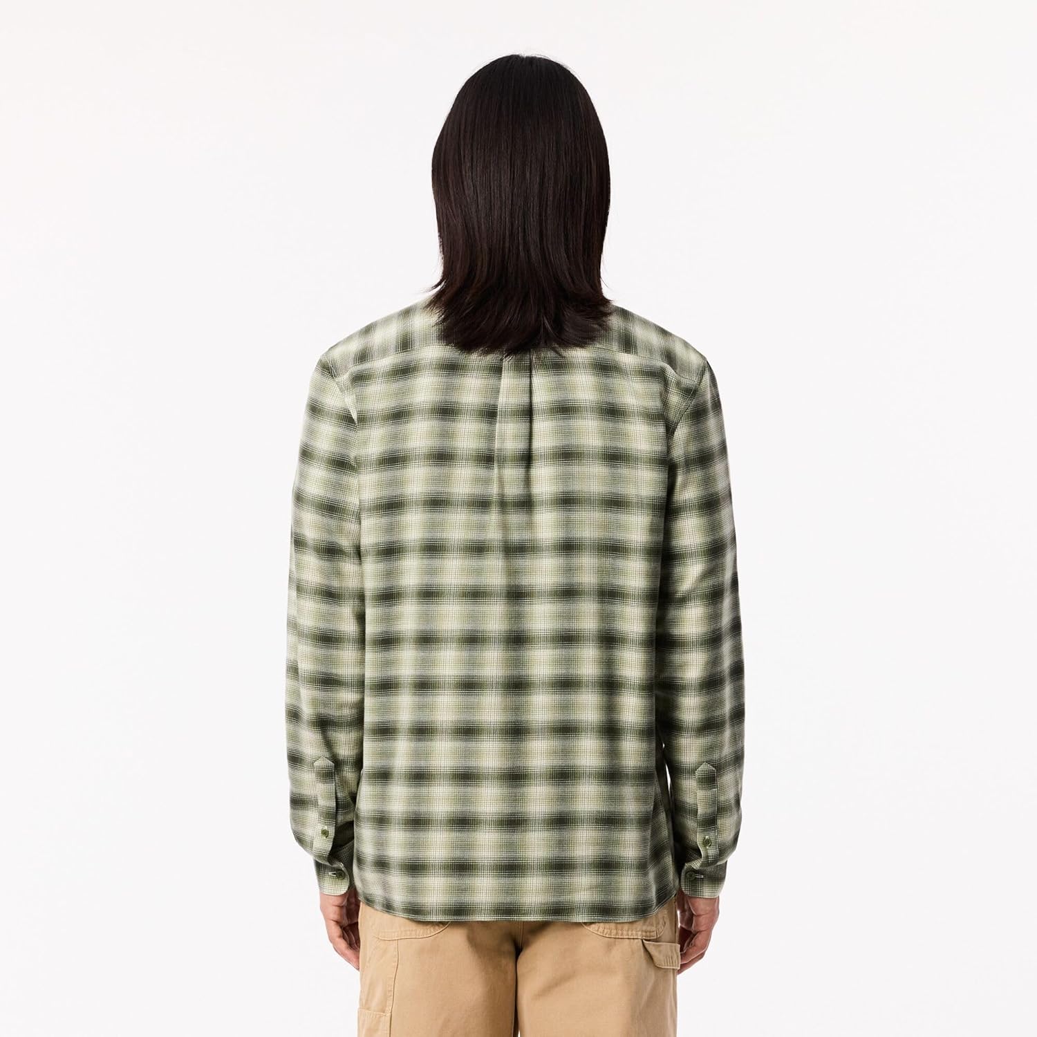 Lacoste мужская длинная рубашка в клетку Gingham на пуговицах, Khaki Medium Check — фото 3