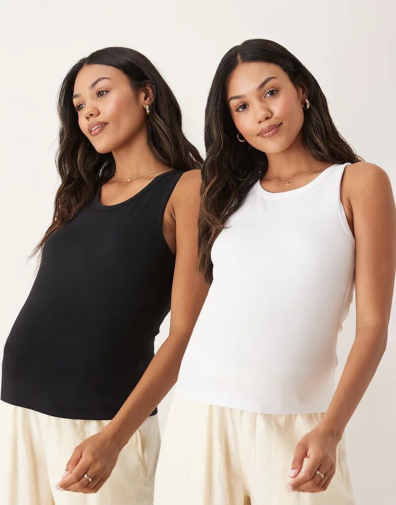 

Комплект из 2 маек-борцовок для беременных ASOS DESIGN черного и белого цветов Asos Maternity