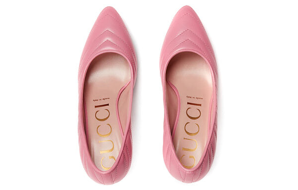 Кроссовки nappa matelasse marmont mid heel pumps 'wild rose' Gucci, розовый — фото 3
