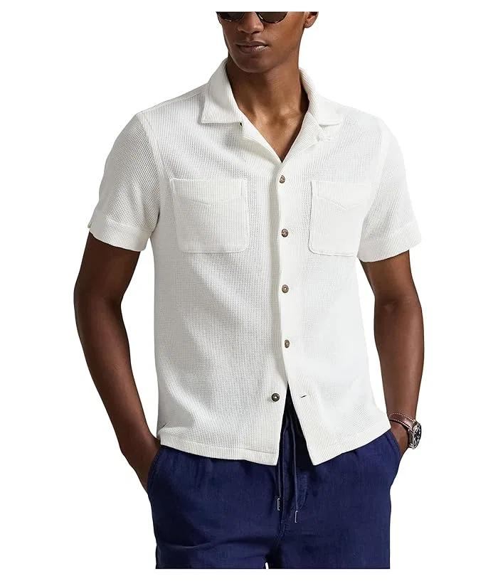 Рубашка Camp из вафельного хлопка и льна Waffle-Knit Cotton Linen Camp Shirt Polo Ralph Lauren, White/Navy/Red