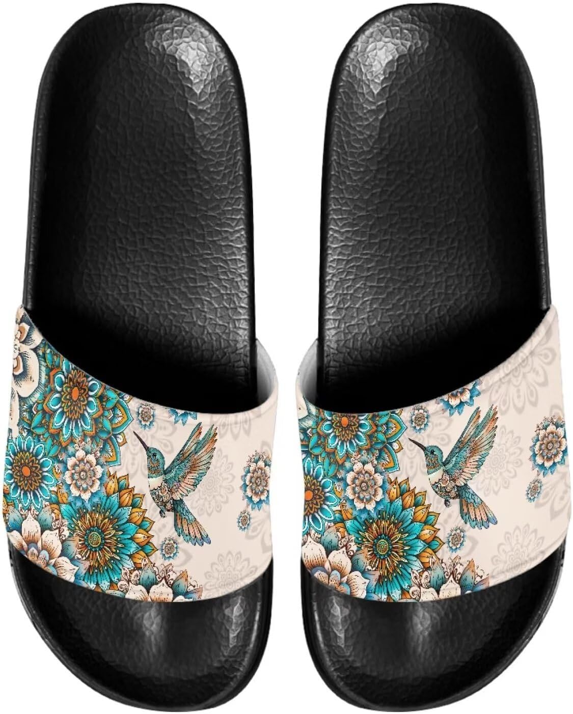 

Сланцы для женщин на плоской подошве с открытым носком, удобные пляжные сандалии, тапочки Judentidos, Mandala Hummingbird