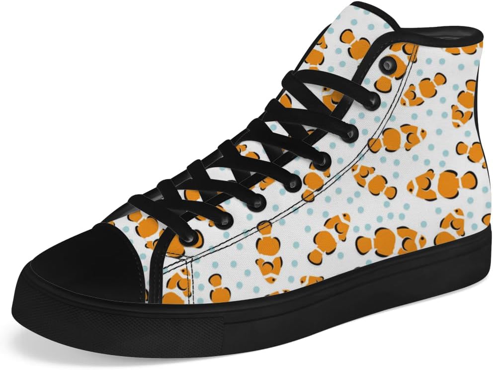 

Мужские и женские кеды-кроссовки с высокой посадкой из холста с фантазийным рисунком клоунской рыбки, шнуровка, повседневная обувь Chebing, синий/оранжевый