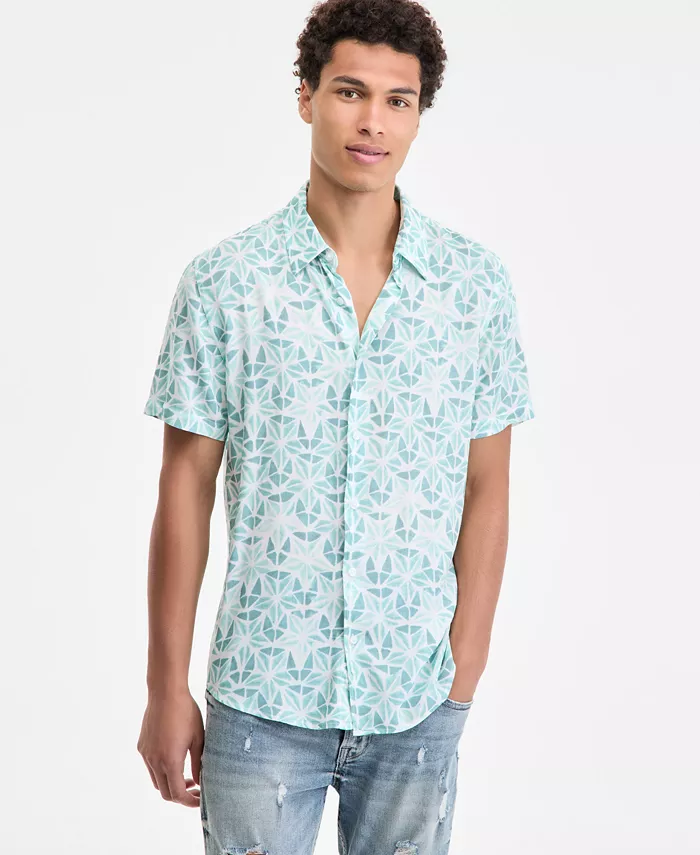 

Мужская рубашка с коротким рукавом Slim Fit, принтованная, на пуговицах GUESS, зеленый