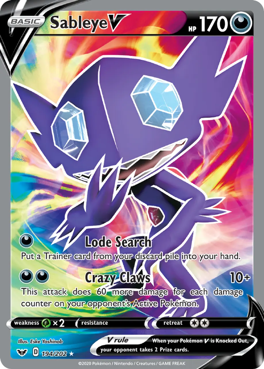 

Карточная игра Sableye V 194/202 - Sword Shield Holofoil