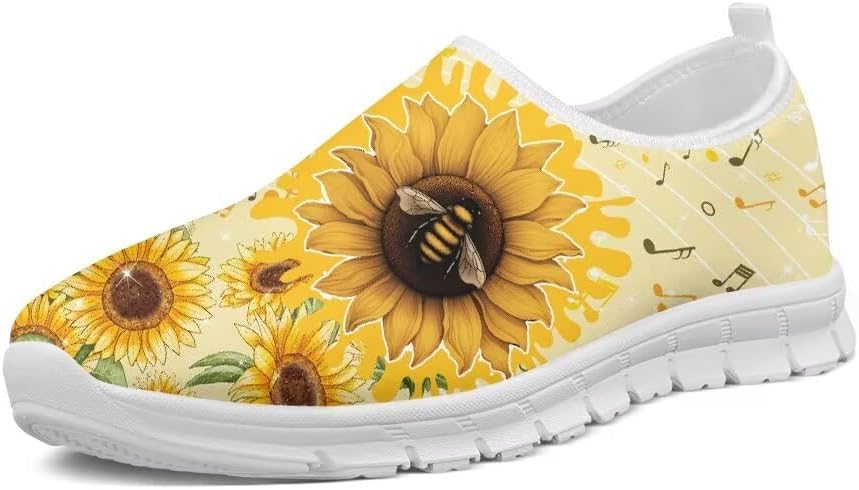 

Женские слипоны Forchrinse Hummingbird с цветами вишни, мужские прогулочные туфли, мягкие легкие модные спортивные кроссовки с поддержкой свода, повседневная рабочая обувь, Sunflower Bee
