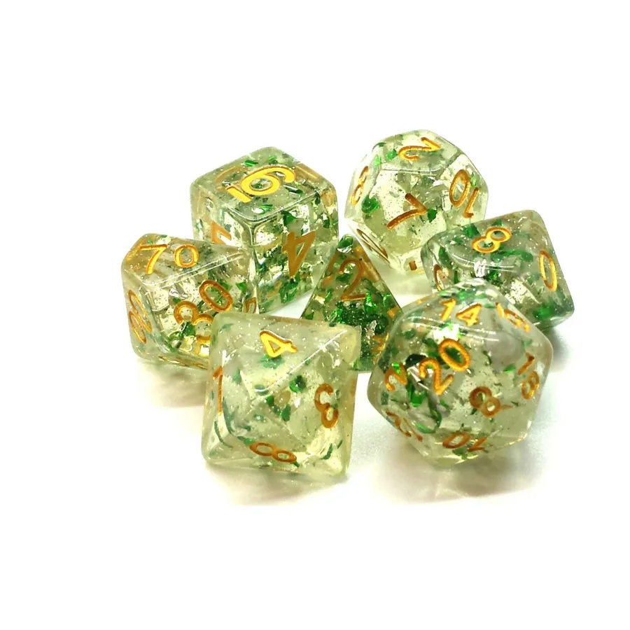 

Poly Set Зеленый металлик с золотом (7), Acrylic-Resin Dice - Particles