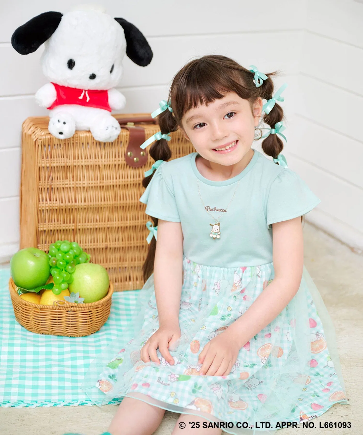 Детское платье с вышивкой и принтом Sanrio ANY светло-зелёное