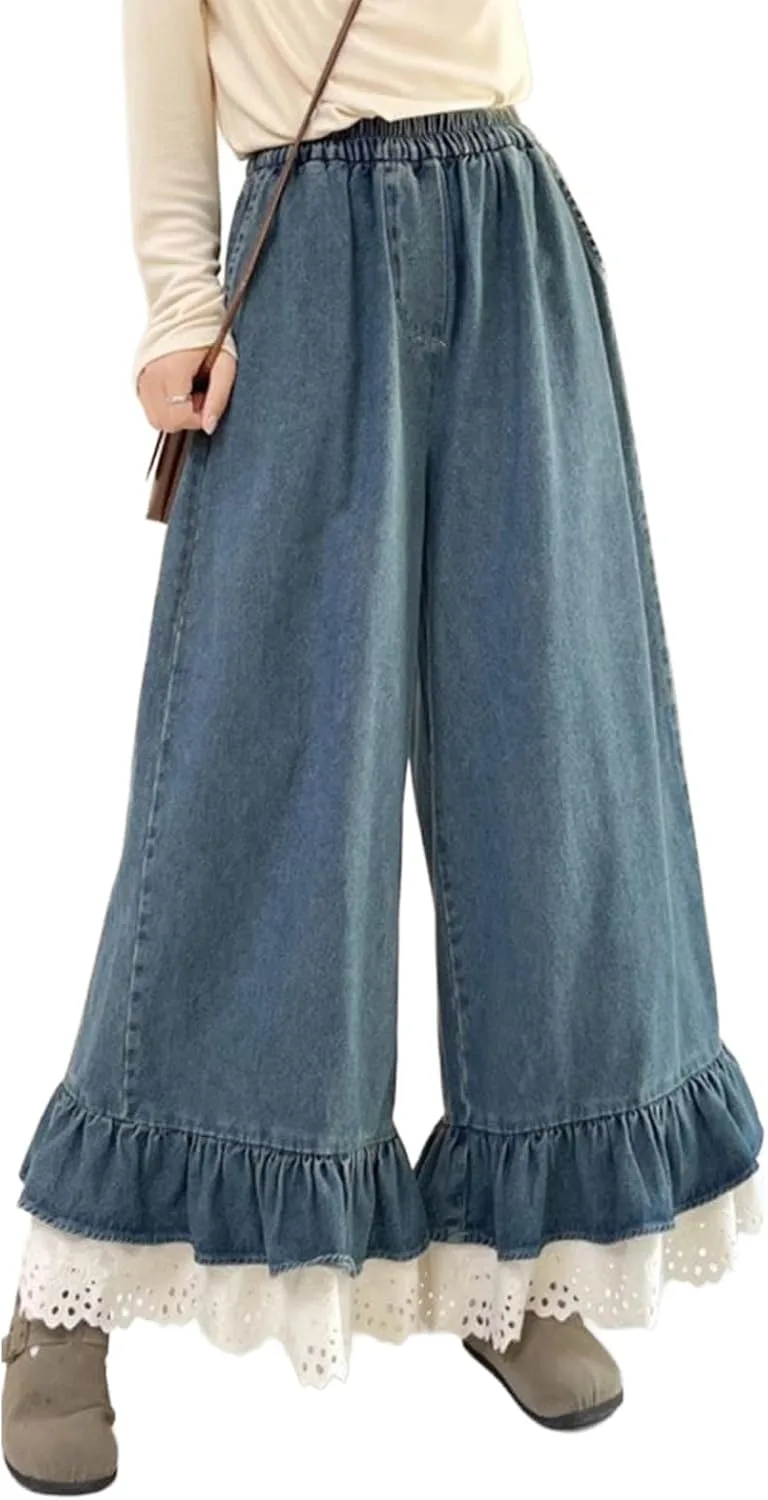 

Брюки Bloomer Denim Lounge с кружевной отделкой и широкими штанинами