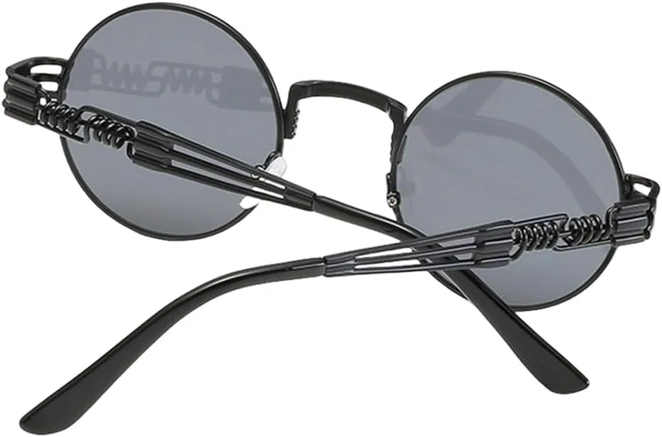 

Круглые солнцезащитные очки для мужчин и женщин в стиле металл-панк, винтажные, модные, с зеркальными линзами и защитой от УФ-излучения UV400 MTZJH, 10-goldwhite