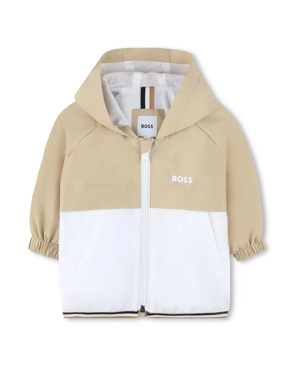 

Плащ для мальчика с капюшоном BOSS Kidswear, бежевый