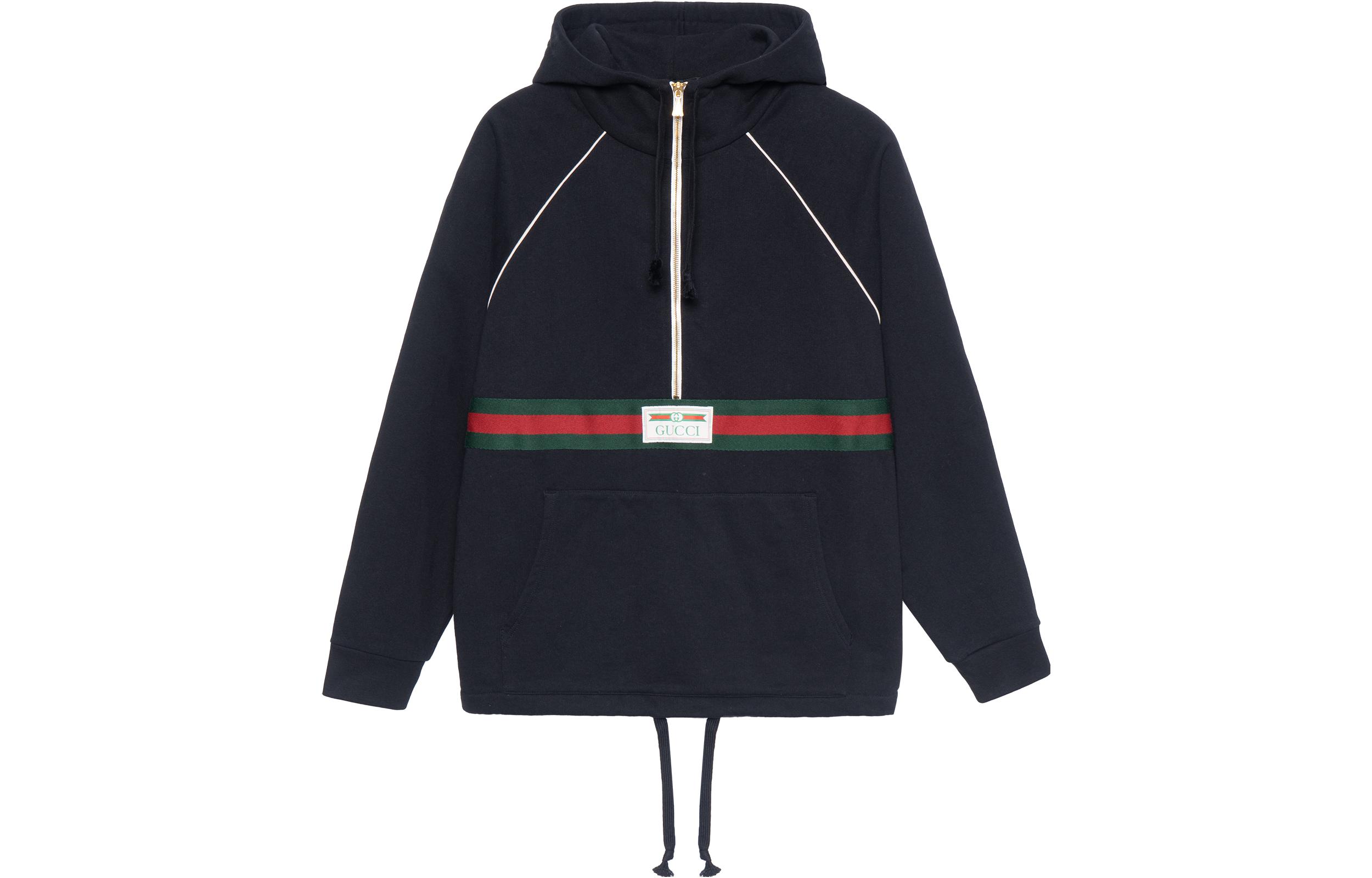 

Хлопковая толстовка с капюшоном в полоску Web GUCCI, черный