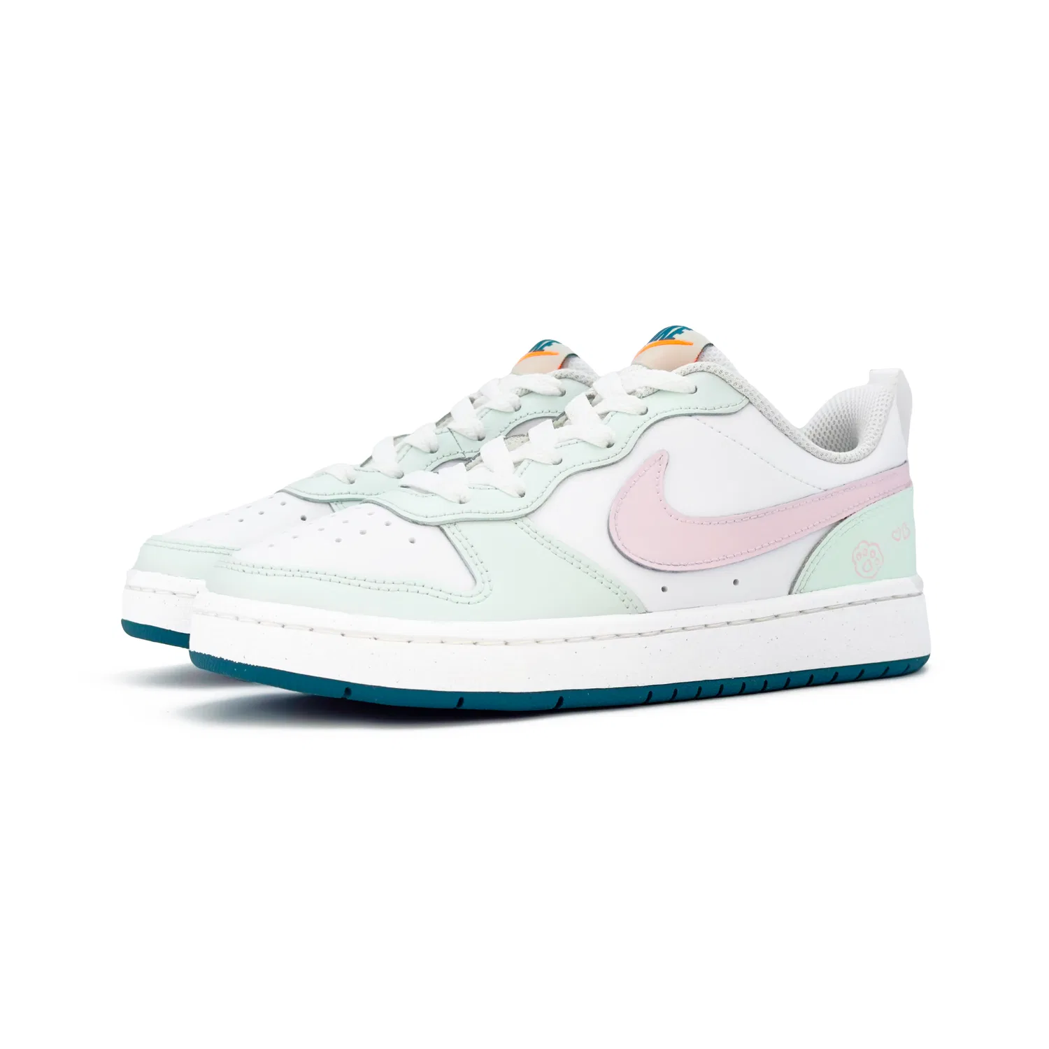 Кроссовки Court Borough 2 Green Cat's Paw Leather, slip-resistant, abrasion-resistant, cushioning, низкий профиль Nike, White Pink — фото 4