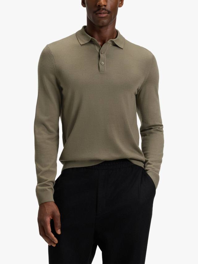 

BOSS Lancione длинный рукав шерстяная поло HUGO BOSS, Open Brown