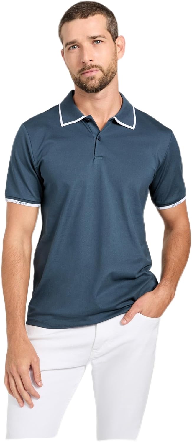 

GUESS Мужская поло с коротким рукавом Eco Paul Pique Tipping, Moonlit Night