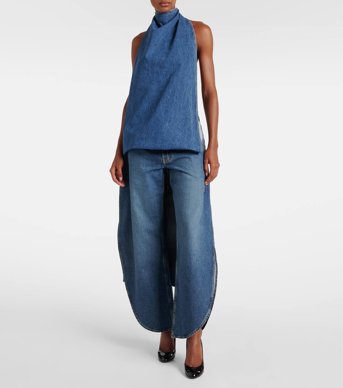 Верх из денима с накидкой Alaïa, цвет bleu vintage — фото 2