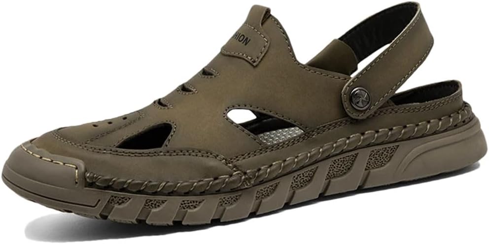 

Мужские классические кожаные римские гладиаторские сандалии на открытом воздухе, стиль кроссовок с легким надеванием для пляжного отдыха Generic, хаки