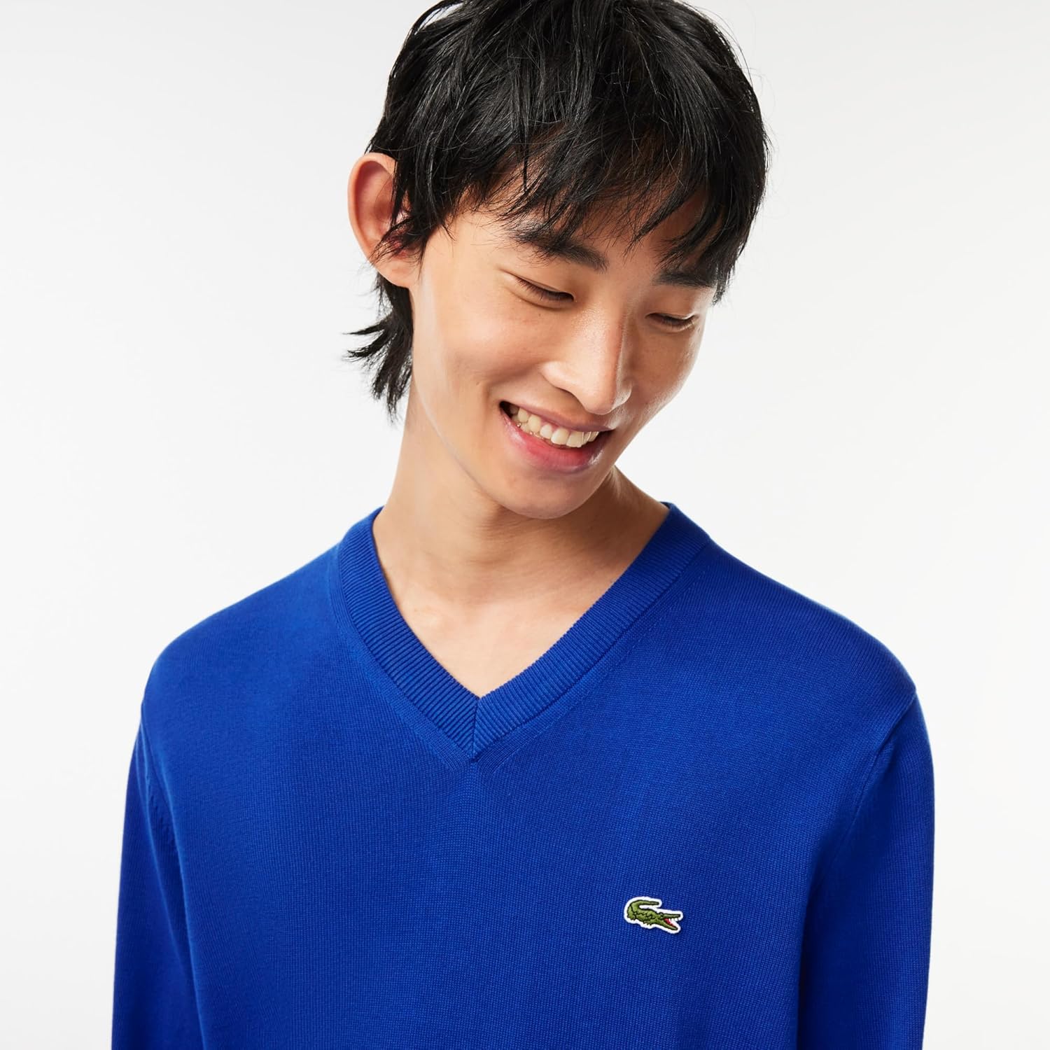 Lacoste мужской свитер с длинным рукавом, прямой крой, V-образный вырез, из органического хлопка, Cobalt — фото 2