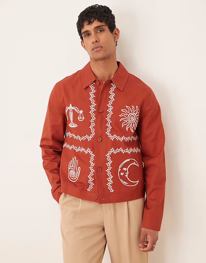 

Куртка харрингтон с вышивкой ASOS DESIGN цвета ржавчины