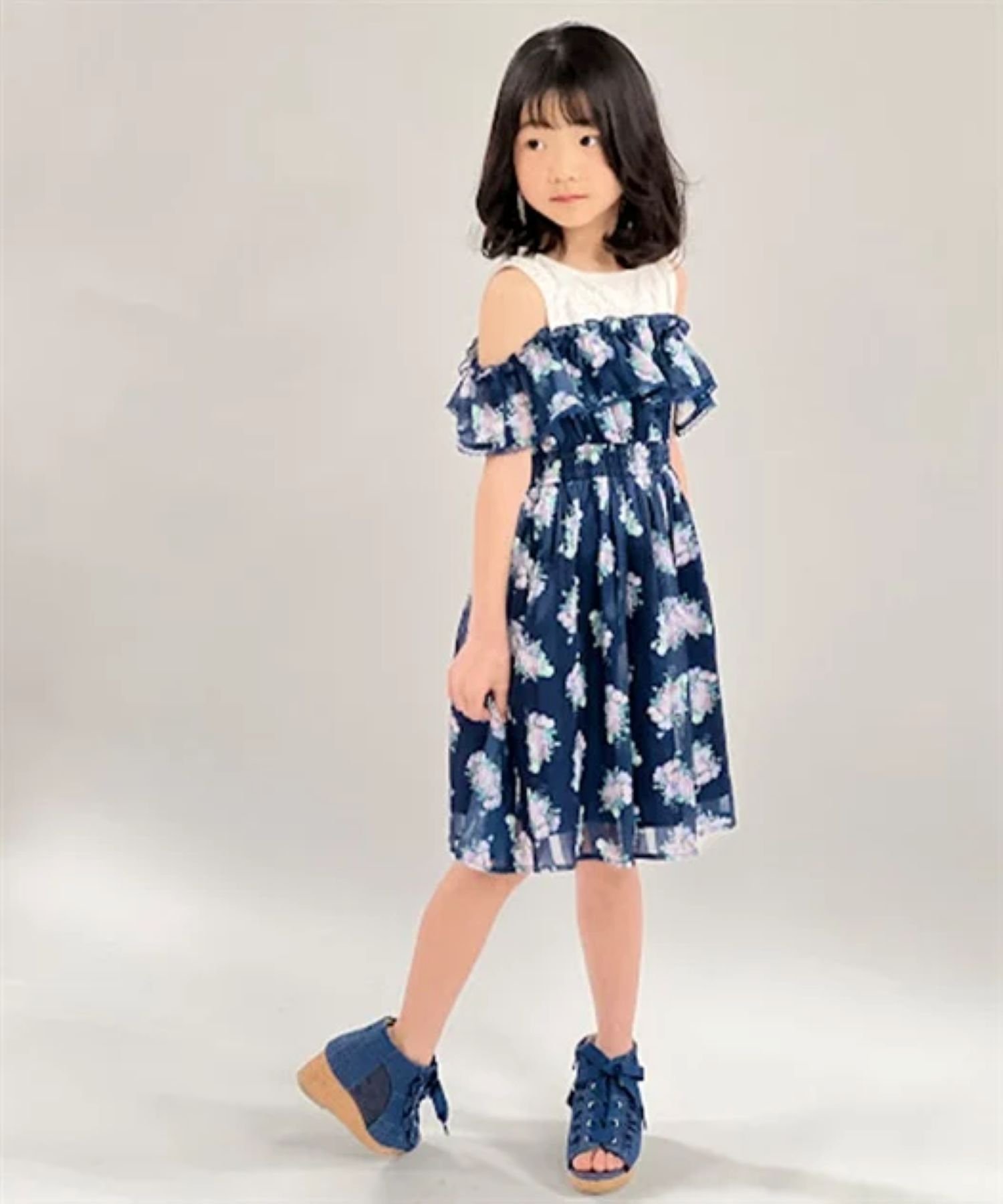 Платье с узором «мильфей» и розами Axes femme kids, Navy blue — фото 3