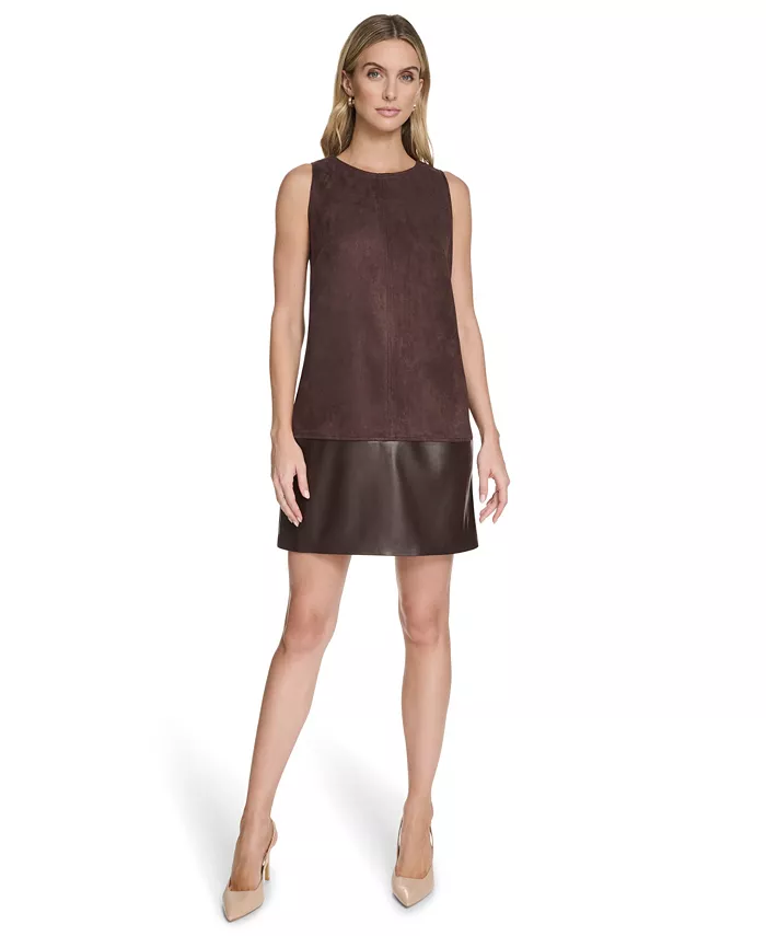 

Женское платье-сорочка с коротким рукавом и круглым вырезом Calvin Klein, коричневый