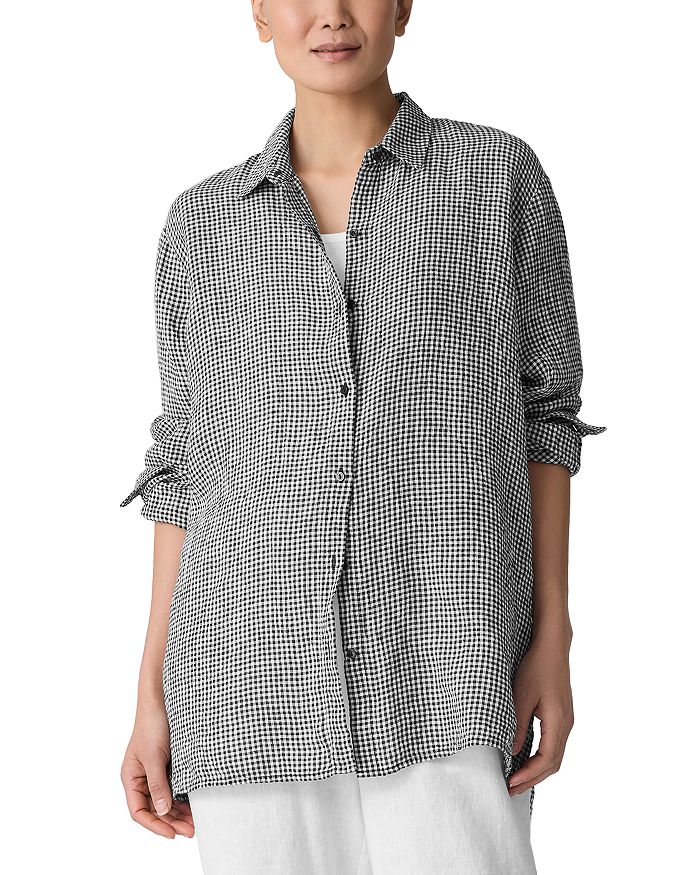 

Рубашка с классическим воротником из плиссированного льна Eileen Fisher, мультиколор