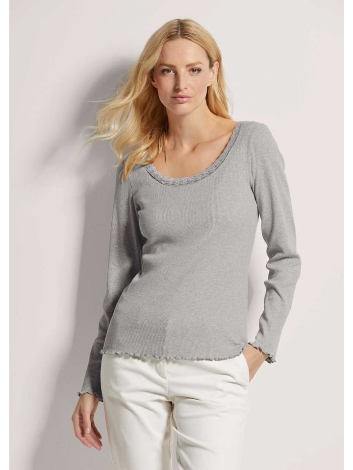 

MADELEINE Футболка в рубчик с кружевом, серо-бежевый/меловый