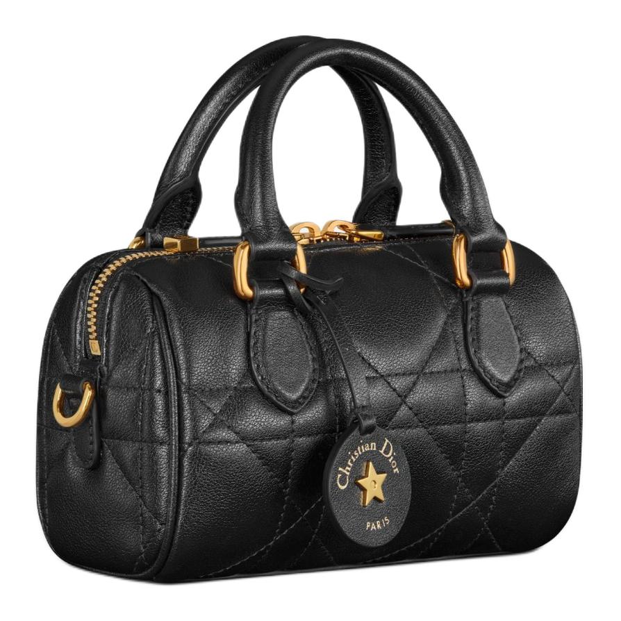 Сумка Boston Macrocannage из телячьей кожи Мини женская черная DIOR — фото 2