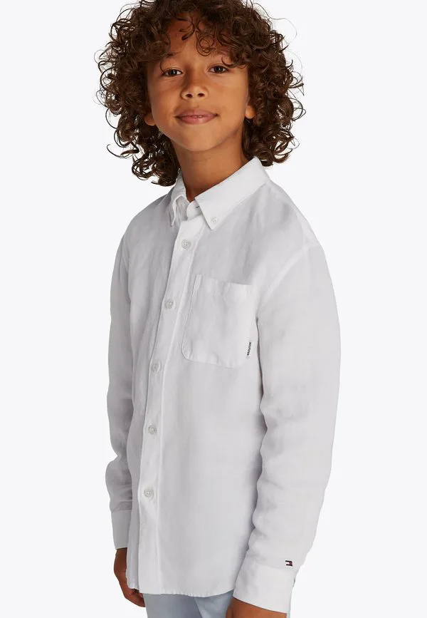 Рубашка свободного кроя из льняной смеси с вышивкой флага Tommy Hilfiger, White — фото 4