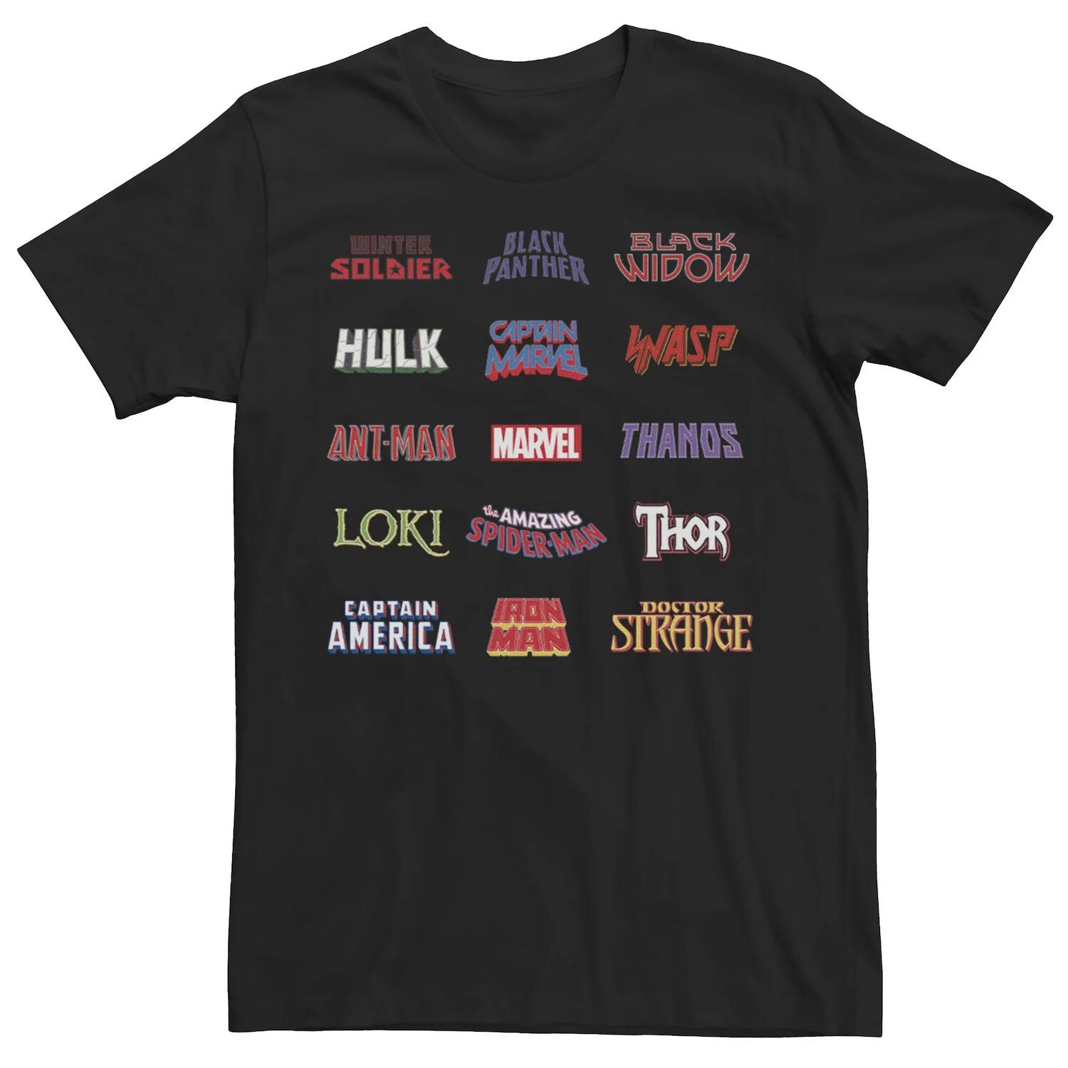 

Мужская футболка с графическим логотипом и именами персонажей Marvel