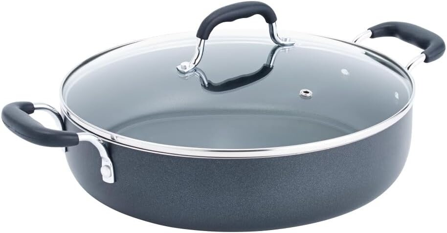 

Специальный сотейник T-fal с антипригарным покрытием, 12 дюймов, можно использовать в духовке, посуда, кастрюли и сковородки 350F, можно мыть в посудомоечной машине, черный цвет, Black