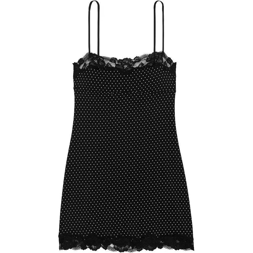 

Victoria's Secret Платье-комбинация с прямым вырезом и отделкой из кружева Modal / Ночная сорочка в черный горошек Women's Black Dot