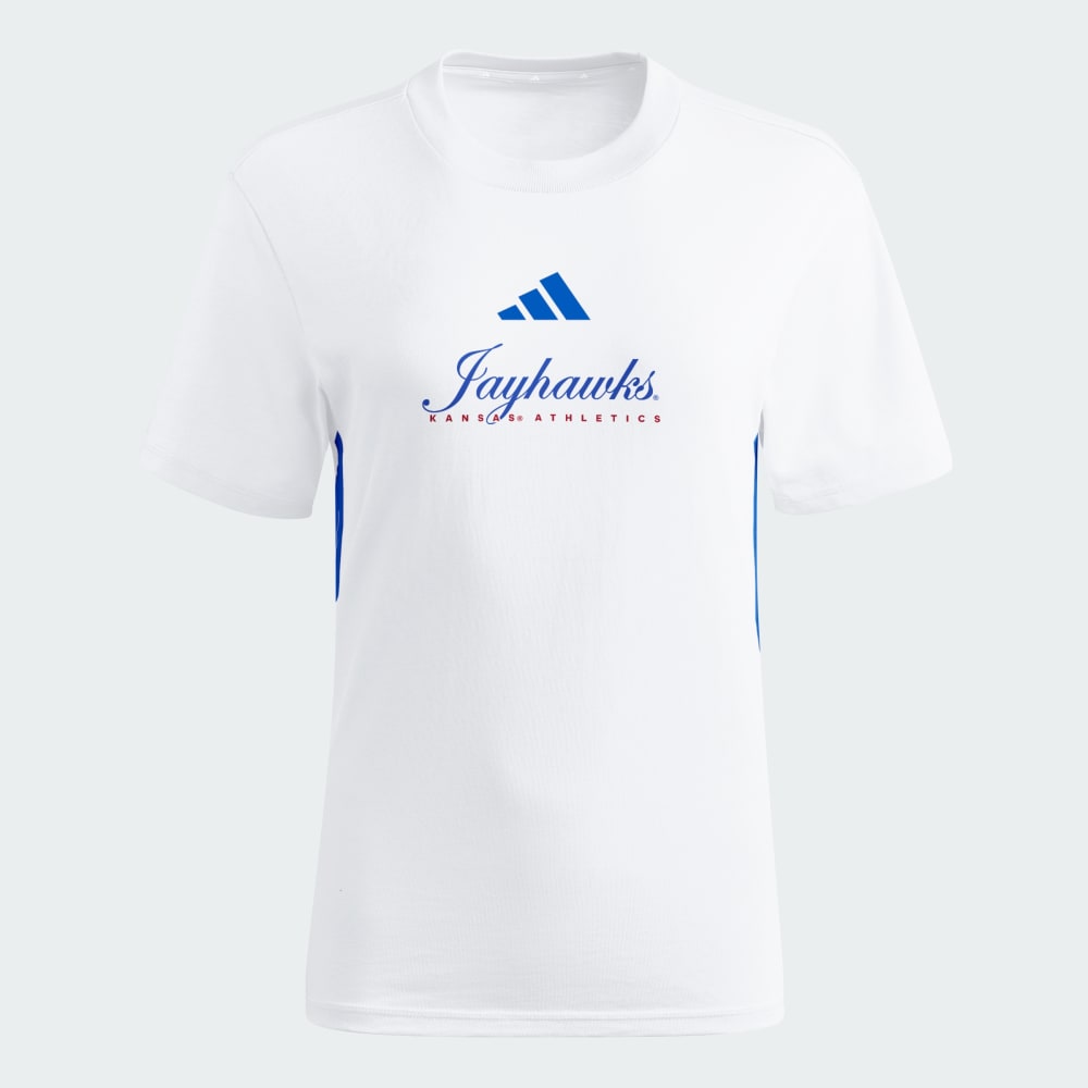

Футболка Adidas Kansas Jayhawks Essentials 3-Stripes Tee, цвет White/Royal Blue/Multi