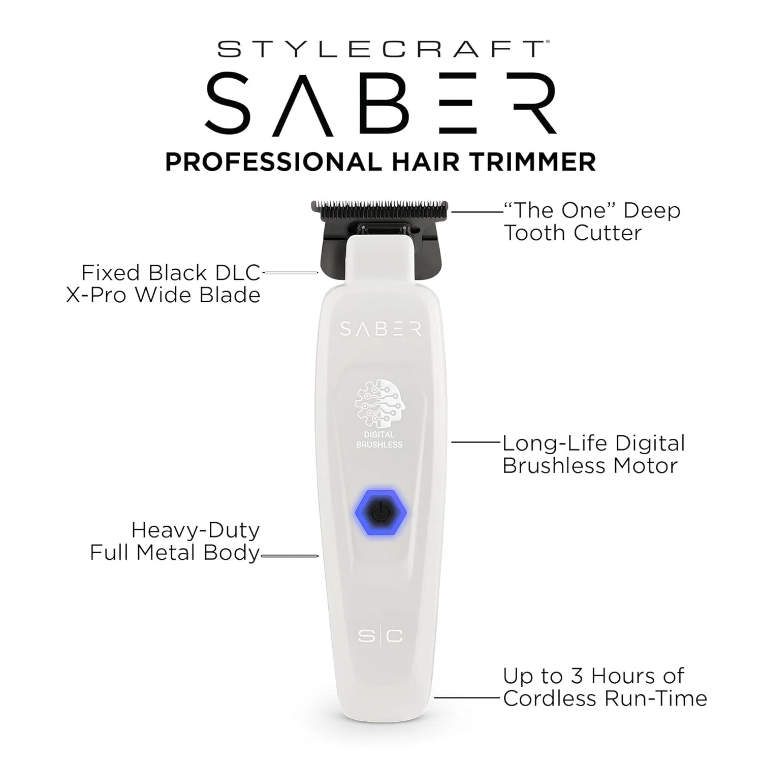 Беспроводной триммер для волос «Saber» от StyleCraft Stylecraft, White/Opulent Garden — фото 2
