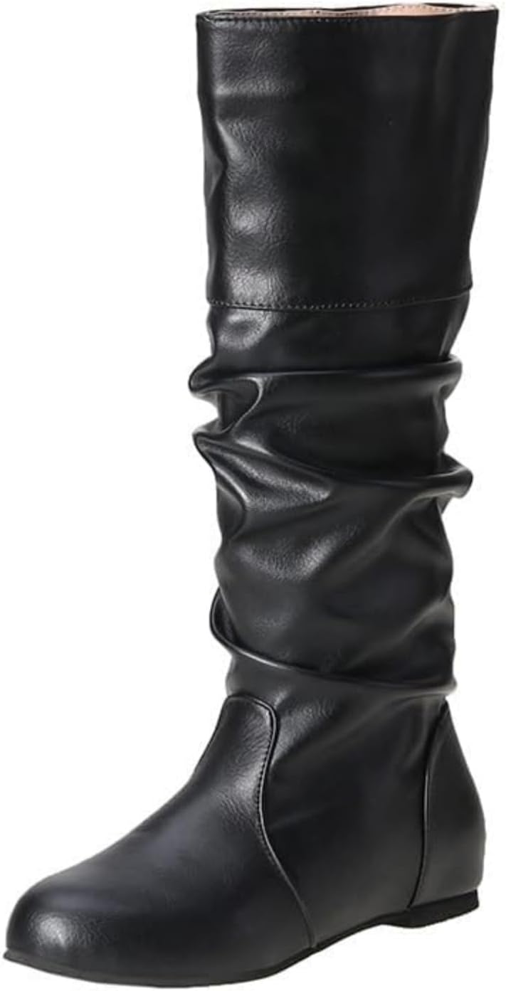 

Женские свободные ботфорты до колена из искусственной кожи, средние голенища, сборка, круглый носок, низкий каблук, на молнии, плоские удобные ботинки для езды, боевые ботиночки Baxtayel, Multicolor 04