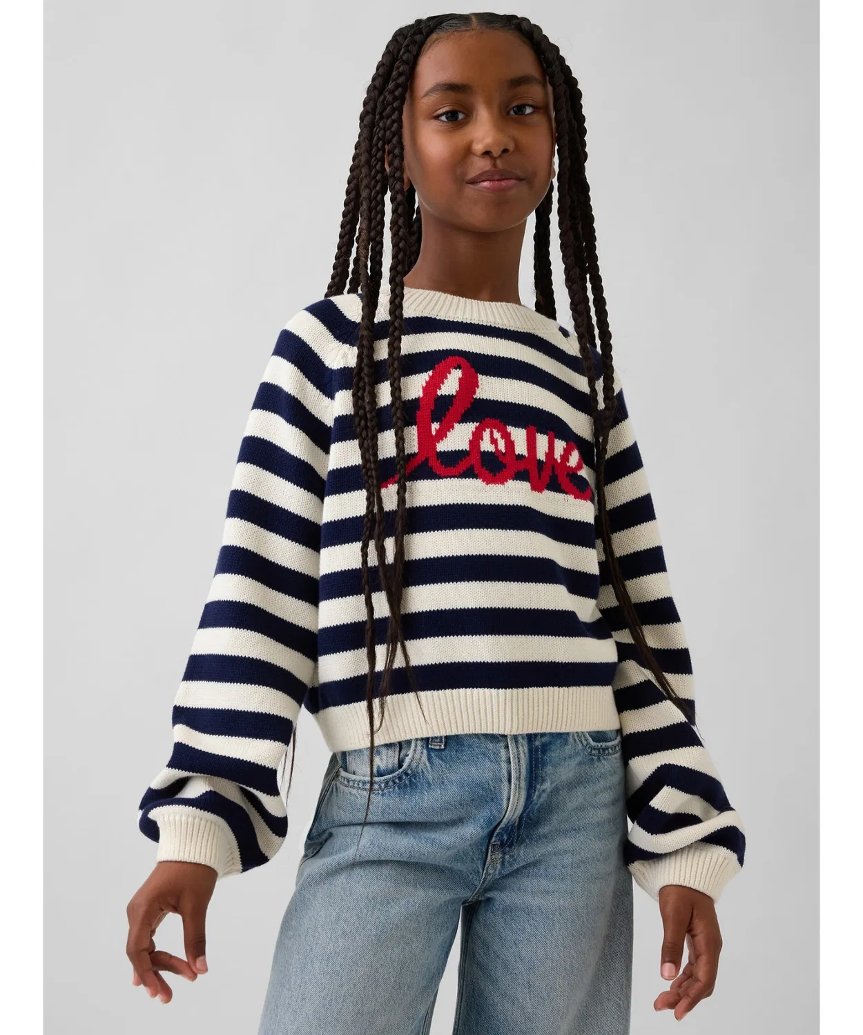Свитер с круглым вырезом Relaxed Fit, Gap, хлопок, белый с синим