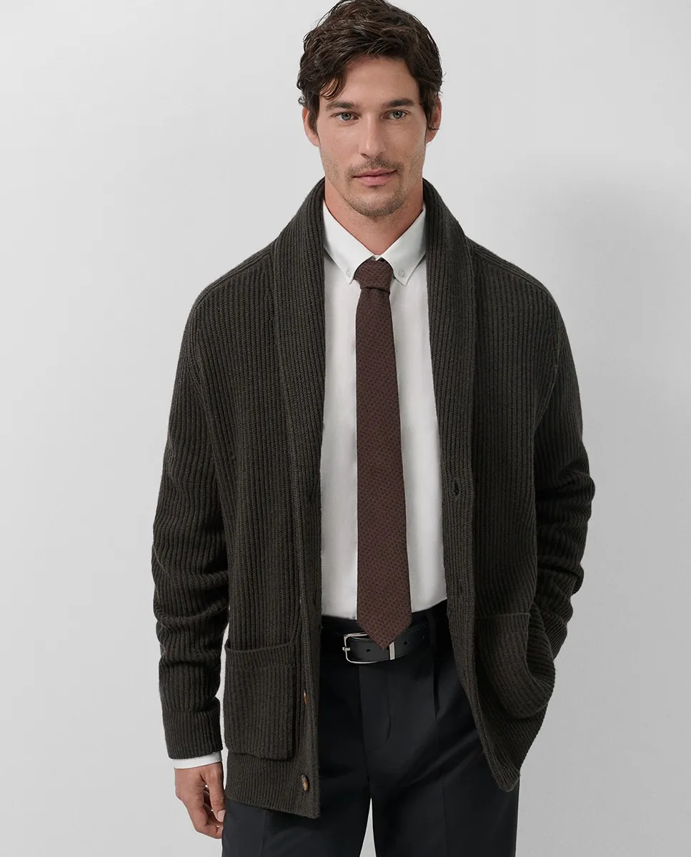 

Мужской вязаный жакет с шалевым воротником и застежкой на пуговицы Roberto Verino, хаки
