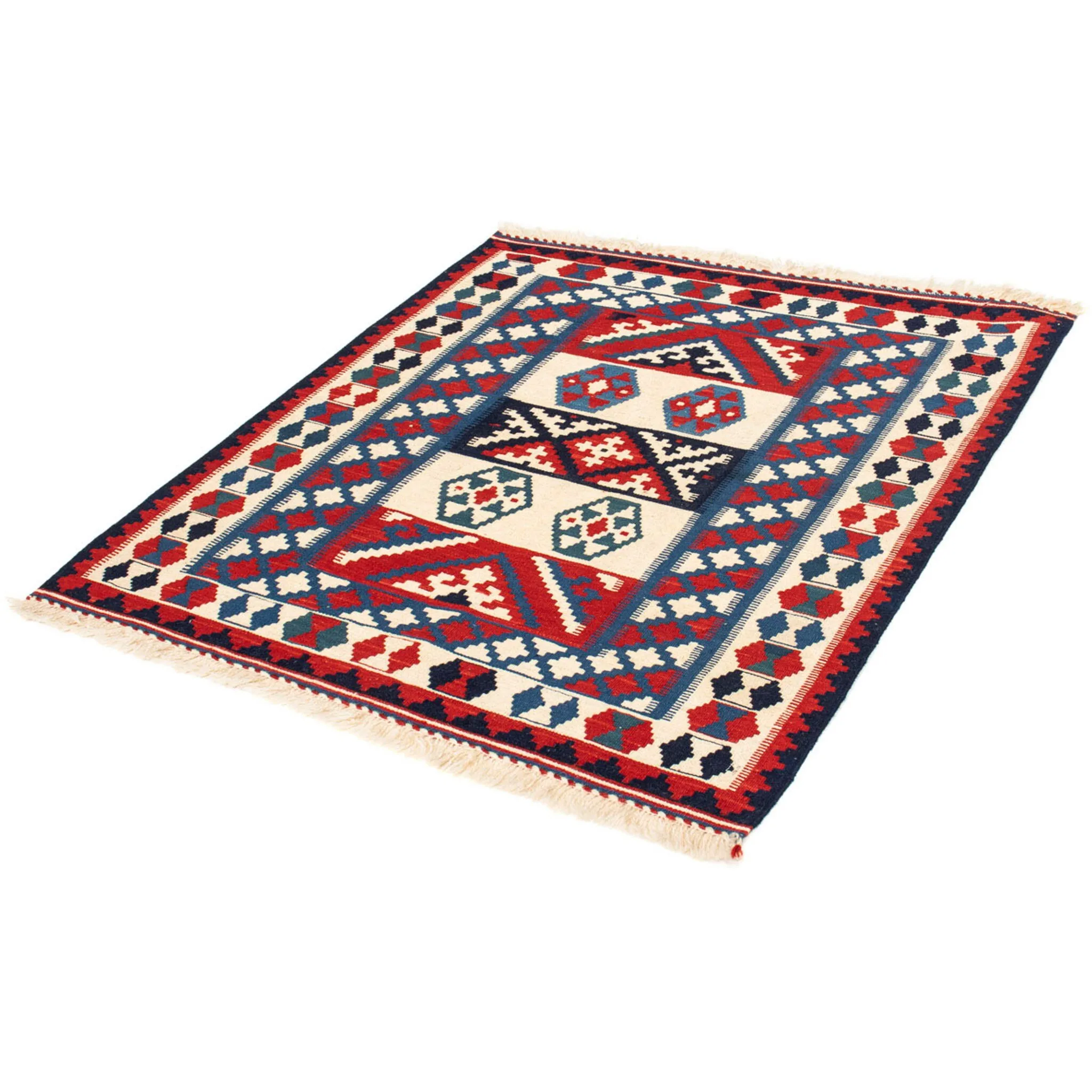 

Шерстяной ковер Morgenland «Kilim - Oriental Square - 105 x 102 см - темно-синий», квадратный, высота 6 мм, гостиная, цельный